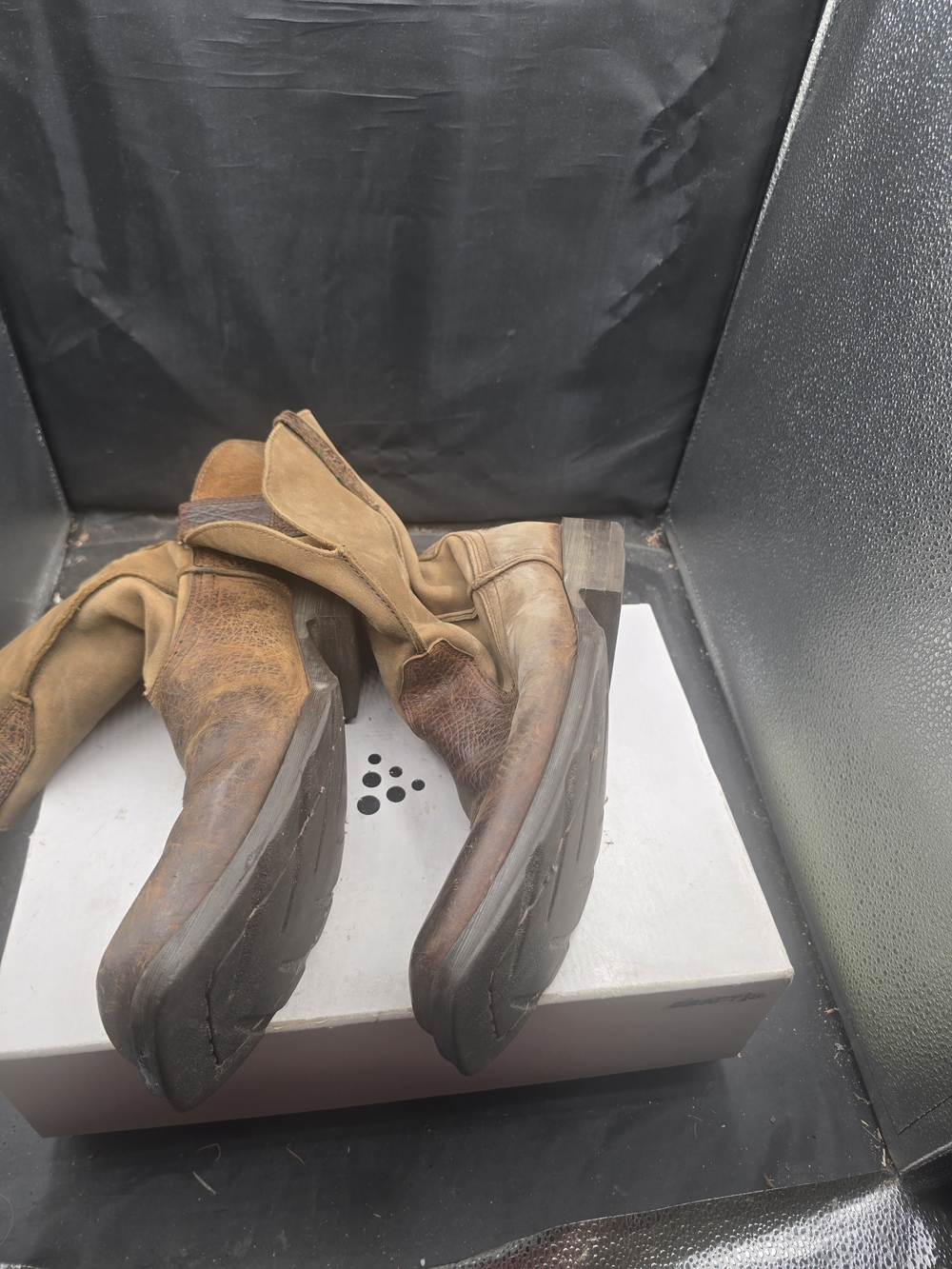 Ariat Two-Tone Brown Leather & Tan Suede Pull-On Western Boots - Picture 2 of 7